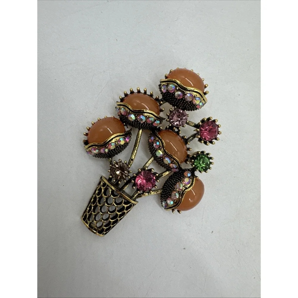 HUGE Flower Or Cactus Plant Brooch Pin Pink Rhinestones 2.5